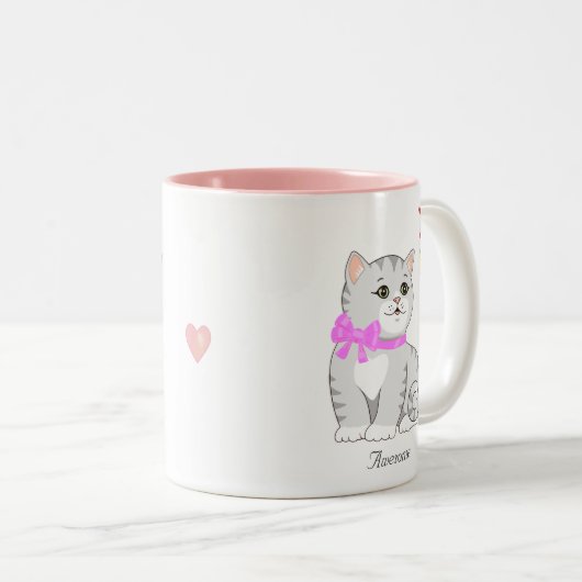 Cute Tabby Kitty Cat White Tweekleurige Koffiemok (Voorkant rechts)