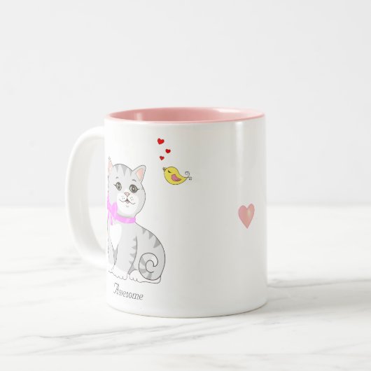Cute Tabby Kitty Cat White Tweekleurige Koffiemok (Voorkant links)