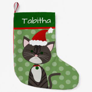 Cute Tabby Santa Cat Kleine Kerstsok