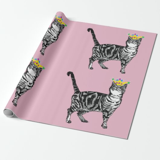 Cute Tabby Teen Queen Pink Colorful art Wrapping Cadeaupapier (Uitgerold)