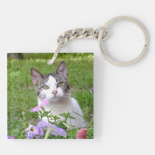 Cute Tabby & White Kitten in de Sleutelhanger Flow (Achterkant)