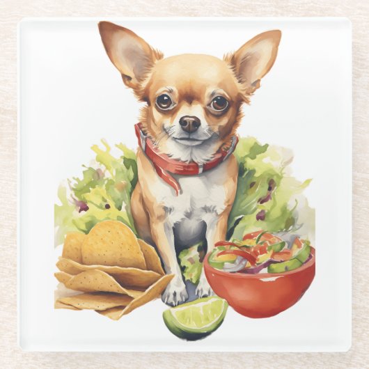 Cute Taco Chihuahua Pop Art Glazen Onderzetter (Voorkant)