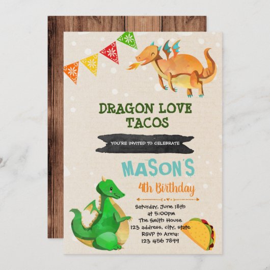 Cute taco dragon themagepartijuitnodiging kaart (Voorkant / Achterkant)