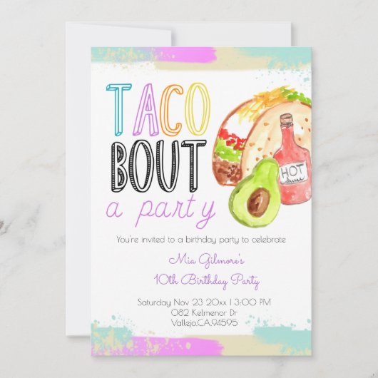 Cute taco thema feista kind verjaardagsuitnodiging kaart (Voorkant)