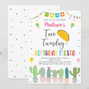 Cute Taco Twosday Fiesta Cactus Birthday Kaart