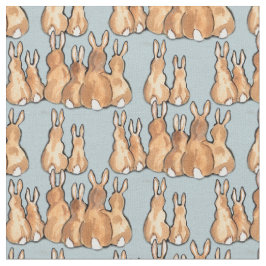 Cute Tan Bunny Rabbits op Blue Background Rustic Stof