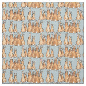 Cute Tan Bunny Rabbits op Blue Background Rustic Stof (Swatch)