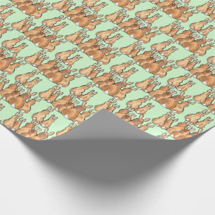 Cute Tan Bunny Rabbits op Green Woodland Rustic Cadeaupapier