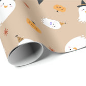 Cute Tan Ghost en Pumpkin Cadeaupapier (Rol Hoek)
