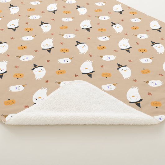 Cute Tan Ghost en Pumpkin Sherpa Blanket Sherpa Deken (3/4)
