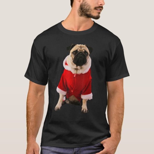 Cute Tan Pug Kerstman Hoed Costuum Afbeelding Kers T-shirt (Voorkant)