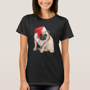 Cute Tan Pug Puppy Kerstman Hoed Afbeelding Kersth T-shirt