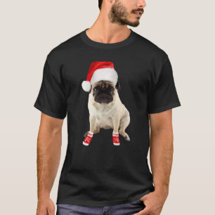 Cute Tan Pug Puppy Kerstman Hoed Soks Afbeelding K T-shirt