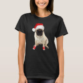 Cute Tan Pug Puppy Santa Hat Socks Image Christmas T-shirt (Voorkant)