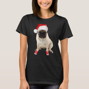 Cute Tan Pug Puppy Santa Hat Sokken Afbeelding Ker T-shirt