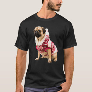 Cute Tan Pug Santa Hat Afbeelding Kerstmis Rood Sw T-shirt