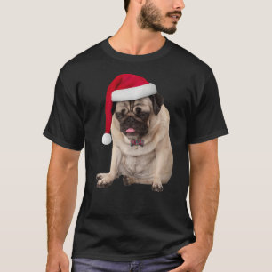 Cute Tan Pug Santa Hat Pset Bowtie Afbeelding Chri T-shirt