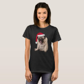 Cute Tan Pug Santa Hat Pset Bowtie Afbeelding Chri T-shirt (Voorkant volledig)