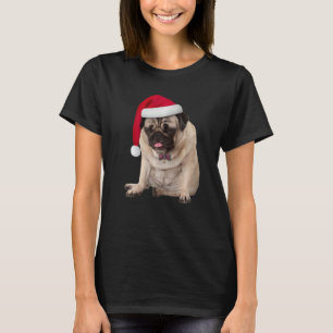 Cute Tan Pug Santa Hat Pset Bowtie Afbeelding Chri T-shirt