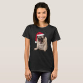 Cute Tan Pug Santa Hat Pset Bowtie Afbeelding Chri T-shirt (Voorkant volledig)
