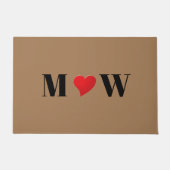 Cute tan red hart aangepaste monogram initiaal deurmat (Voorkant)