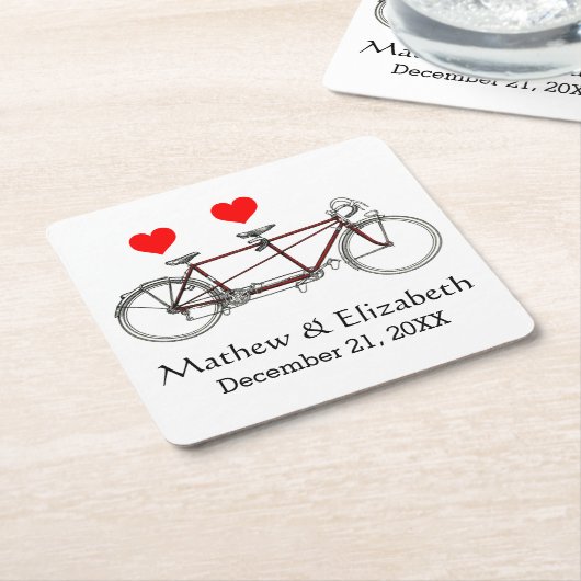  cute tandem - aangepaste bruiloft kartonnen onderzetters (Schuin)