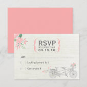 Cute Tandem Bicycle RSVP-kaarten met bloemen RSVP Kaartje (Voorkant / Achterkant)