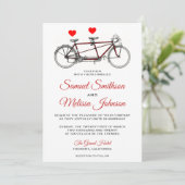 cute Tandem Bicycle Wedding Uitnodiging (Staand voorkant)