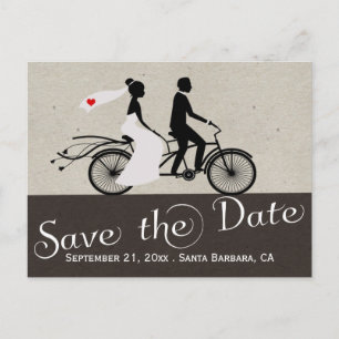 Cute Tandem Bike Bride and Groom Wedding Aankondigingskaart