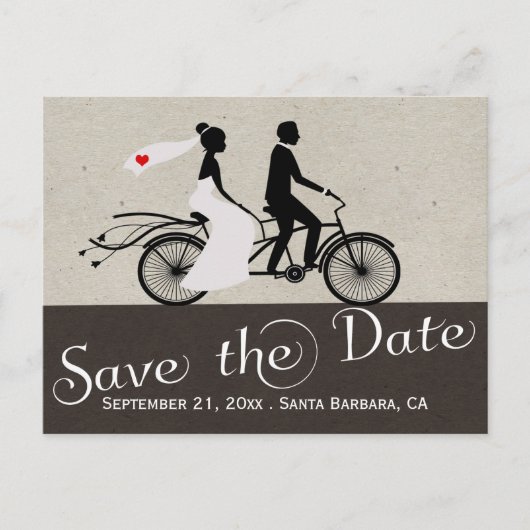Cute Tandem Bike Bride and Groom Wedding Aankondigingskaart (Voorkant)