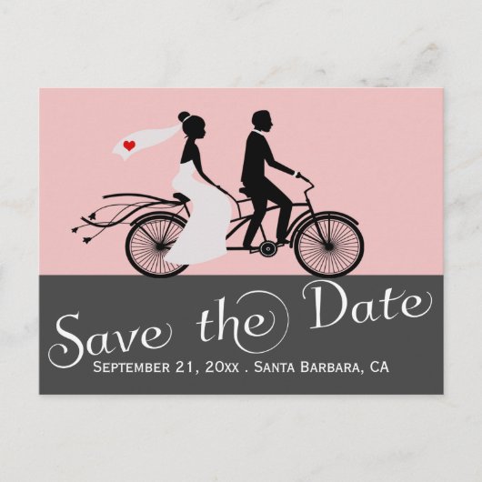 Cute Tandem Bike Bride and Groom Wedding Aankondigingskaart (Voorkant)