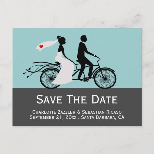 Cute Tandem Bike Bride and Groom Wedding Aankondigingskaart (Voorkant)