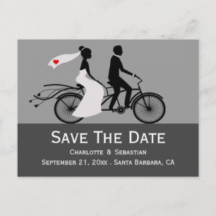 Cute Tandem Bike Bride and Groom Wedding Aankondigingskaart
