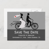 Cute Tandem Bike Bride and Groom Wedding Aankondigingskaart (Voorkant / Achterkant)