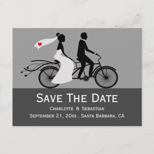 Cute Tandem Bike Bride and Groom Wedding Aankondigingskaart (Voorkant)