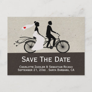 Cute Tandem Bike Bride and Groom Wedding Aankondigingskaart