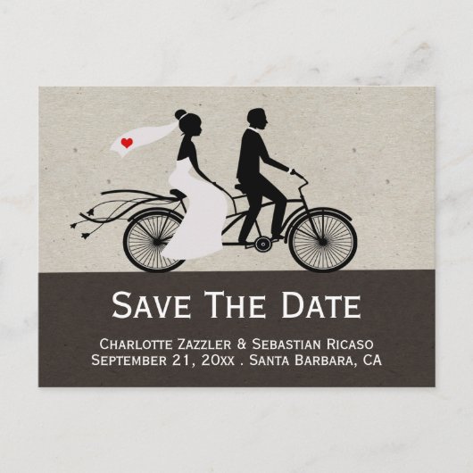 Cute Tandem Bike Bride and Groom Wedding Aankondigingskaart (Voorkant)