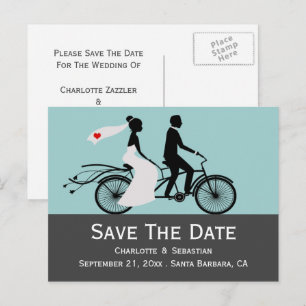 Cute Tandem Bike Bride and Groom Wedding Announcem Aankondigingskaart