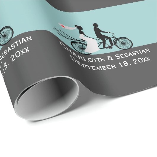 Cute Tandem Bike Bride and Groom Wedding Cadeaupapier (Rol Hoek)