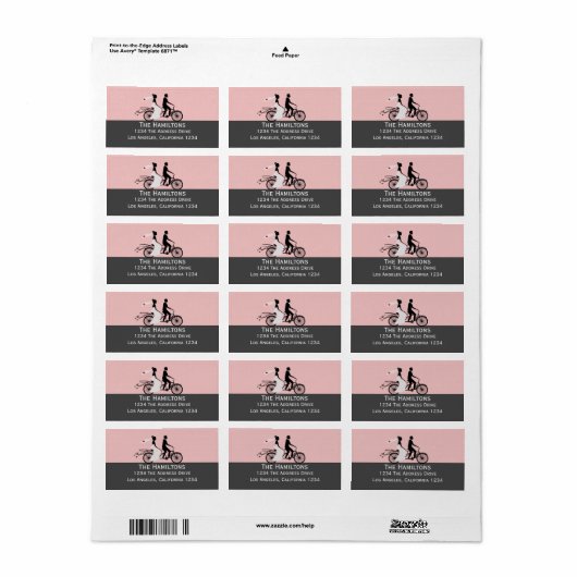 Cute Tandem Bike Bride and Groom Wedding Etiket (Full Sheet)