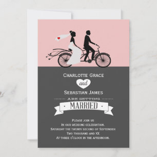 Cute Tandem Bike Bride and Groom Wedding Kaart