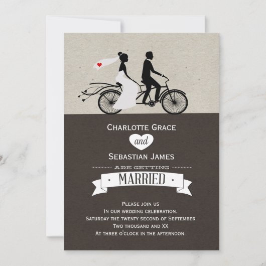 Cute Tandem Bike Bride and Groom Wedding Kaart (Voorkant)