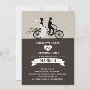 Cute Tandem Bike Bride and Groom Wedding Kaart