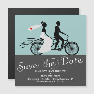 Cute Tandem Bike Bride and Groom Wedding Magnetische Uitnodiging
