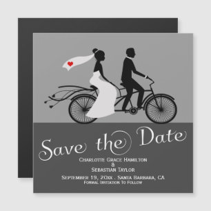 Cute Tandem Bike Bride and Groom Wedding Magnetische Uitnodiging