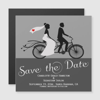 Cute Tandem Bike Bride and Groom Wedding Magnetische Uitnodiging