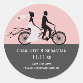 Cute Tandem Bike Bride and Groom Wedding Ronde Sticker