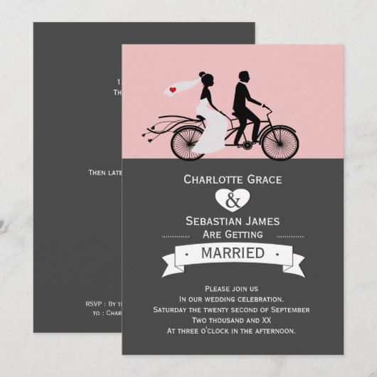 Cute Tandem Bike Bride and Groom Wedding V2 Kaart (Voorkant / Achterkant)