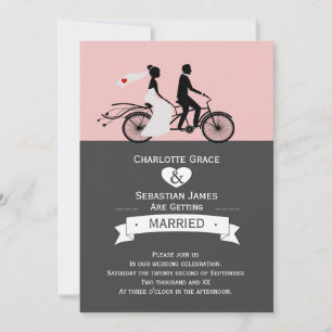 Cute Tandem Bike Bride and Groom Wedding V2 Kaart