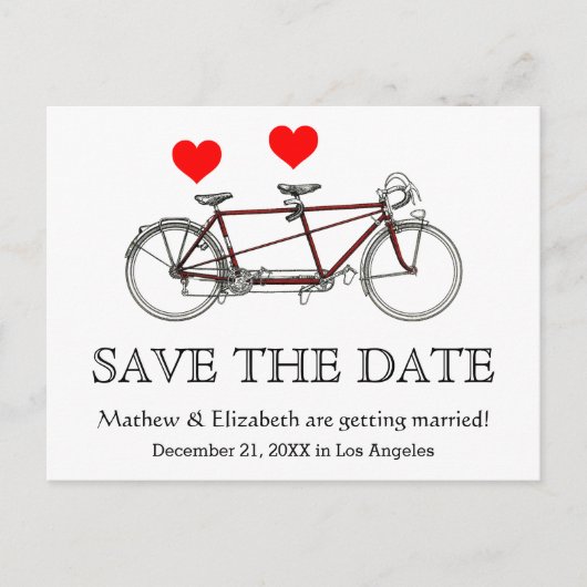  cute tandem fiets Wedding Save the Date Aankondigingskaart (Voorkant)